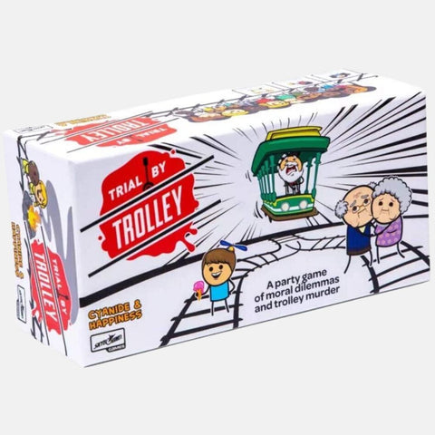 Trial by Trolley party game box by Cyanide & Happiness.