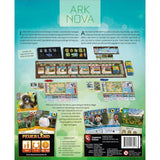 rear cover of ark nova board game with game layout and card examples