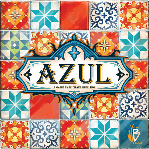 front cover of azul board game by michael kiesling produced by plan b games